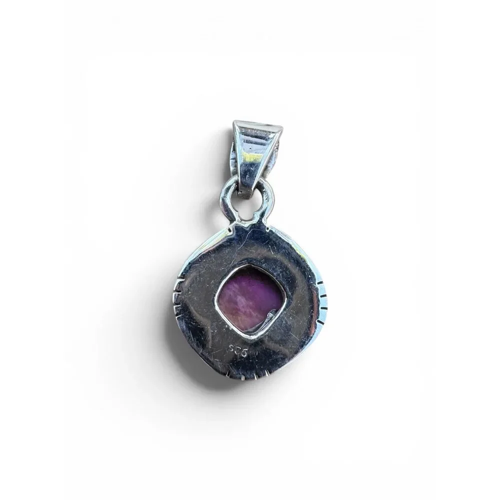 Kingman Pink Dahlia Turquoise Solid 925 Sterling Silver Pendant